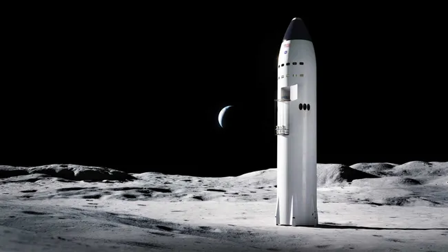 An artistic depiction of Starship's future lunar mission as part of NASA's Artemis program.